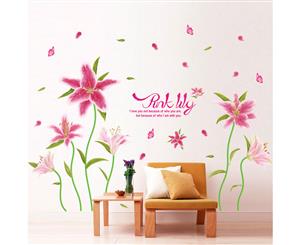 Pink Lily Flowers Decals Wall Sticker (Size 150cm x 110cm)