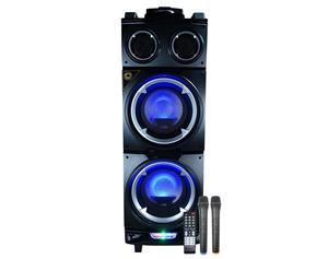 Portable Bluetooth Party Speaker Tower with Flashing Lights Dual Wireless Microphones LG301