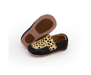 Pre-walker Leather Loafers Black Leopard - Black