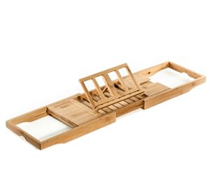 Prosumer's Choice Natural Bamboo Bathtub Caddy Tray Organizer With Book Tablet Phone Wineglass Holder