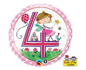Qualatex 18 Inch Polka Dot Fairy Design Age 4 Circular Foil Balloon (Pink/White) - SG4399