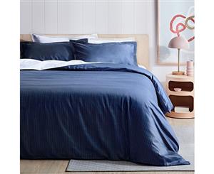 Quilt Cover Set - Queen Bed - Palazzo Linea 1000TC Eclipse Blue with Crisp White Stripe