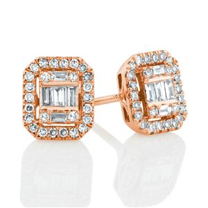 Rectangular Diamond Stud Earrings with 0.30 Carat TW of Diamonds in 10ct Rose Gold