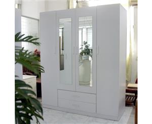 Redfern 4 Doors 2 Drawers Big Size Wardrobe/Cupboard with Mirror - White