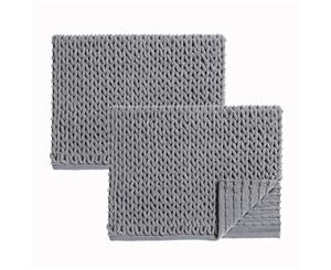 Renee Taylor Cable 100% Cotton Chenille Bath Mat Grey - pack of 2