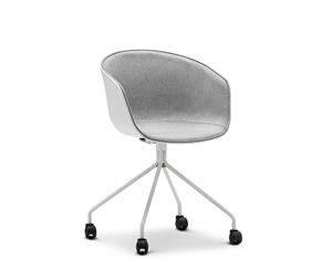 Replica White Hay Scoop Desk Chair with Grey Fabric Seat and Castor Wheels
