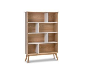 Scandinavian Light Oak Timber Bookcase with White Shelves