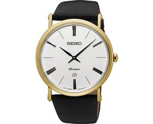 Seiko Premier Collection Steel Leather Mens Watch SKP396P