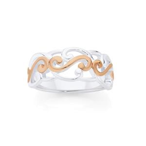 Silver & Rose Gold Plate Multi Scroll Ring