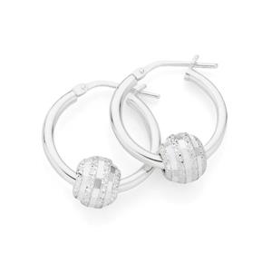 Silver 15mm Diamond Cut Ball Hoop Earrings
