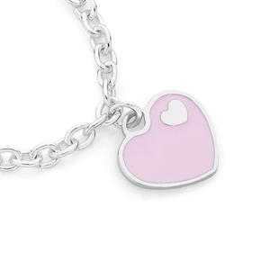 Silver 17cm Belcher Pink Enamel Heart Charm Bracelet