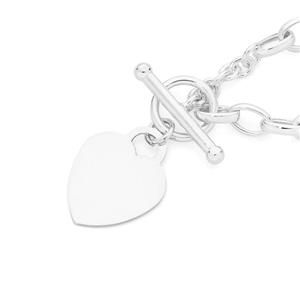Silver 20cm 3+1 Figaro Heart Fob Bracelet