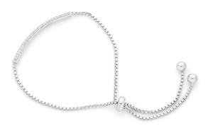 Silver Pave CZ Rounded Bar Friendship Bracelet