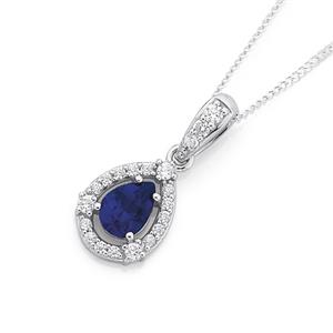 Silver Pear Sapphire & CZ Pendant