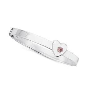 Silver Pink Cubic Zirconia Heart Bangle