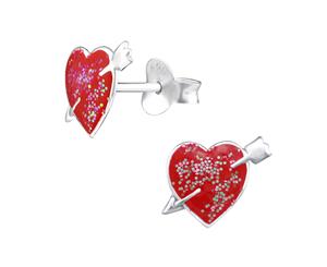 Silver Red Heart Arrow Earrings for Girls