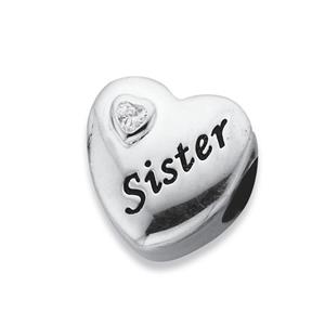Silver Your Story Cubic Zirconia Sister Heart Bead
