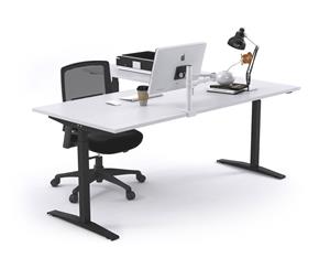 Sit-Stand Range - Electric Corner Standing Desk Black Frame Left or Right Side Return [1600L x 1550W] - maple white modesty
