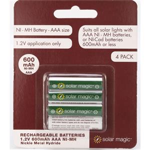 Solar Magic AAA 600mAh Ni-Mh Rechargeable Batteries - 4 Pack