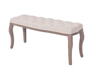 Solid Wood Bench Linen Cream White Fabric Foot Stool Ottoman Chair