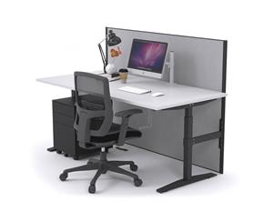 Stand Up - Manual Height Adj T Desk Black Frame [1200L x 800W] - white city fabric