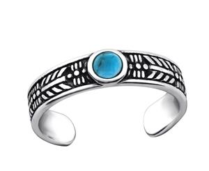 Sterling Silver Blue Turquoise Round Crystal Toe Ring