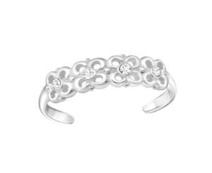 Sterling Silver Flowers Adjustable Crystal Toe Ring