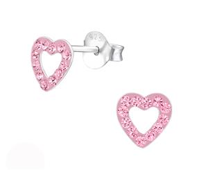 Sterling Silver Kids Light Rose Heart Stud earrrings made with Swarovski Crystal