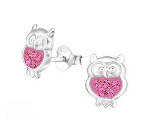 Sterling Silver Rose Kids Owl Stud earrrings made with Swarovski Crystal