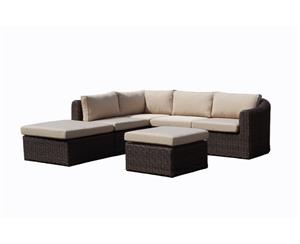 Subiaco Chasie Outdoor Wicker Modular Lounge Setting With Coffee Table - Chestnut Brown/Latte cushion - Outdoor Wicker Lounges