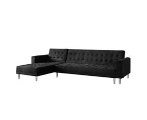 Suede Corner Sofa Bed Couch with Chaise - Black