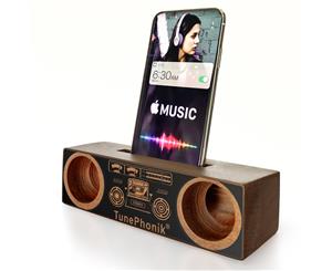 TunePhonik Sapele Wood Smartphone Display Stand w/ Stereo Amplifier