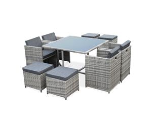 VASTO 8 Seater 110cm Dining Set | Mix Grey Wicker/Grey Cushions