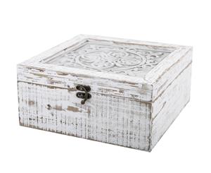 Vignette Toulouse Fir Wood MDF Deco Storage Box with Lock White Wash/Grey
