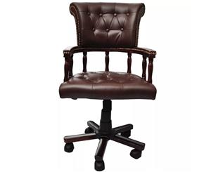 Vintage Genuine Leather Chair Office Arm Brown Chesterfield Captains Executive