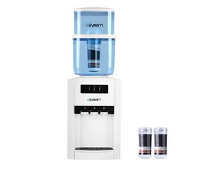 Water Cooler Dispenser Bench Top Ceramic Water Purifier 22L Water Filter Container Bottle Stand Hot/Cold/Room Temperature Taps Office w/ 2x Spare Filters
