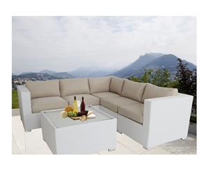 White Ellana Outdoor Corner Lounge Suite With Dark Grey Cushion Cover