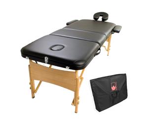 Wooden Portable Massage Table Bed 3 Fold 70cm BLACK
