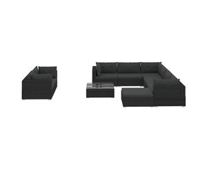 10 Piece Garden Lounge Set with Cushions Poly Rattan Black Patio Set