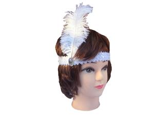 12x 1920s Flapper Feather Sequin Headband - White