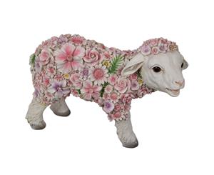 1pce 25cm Flower Decorated Standing Lamb Resin Ornament Very Cute