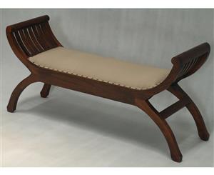 2 Seater Timber Claw Bench w/ Fabric Seat Mahogany