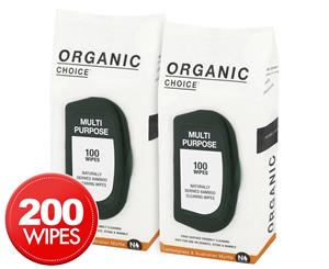 2 x 100pk Organic Choice Multi-Purpose Wipes Lemongrass & Australian Myrtle