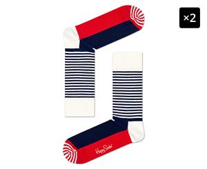 2 x Happy Socks Men's Half Stripe Socks - Navy/Red/Cream