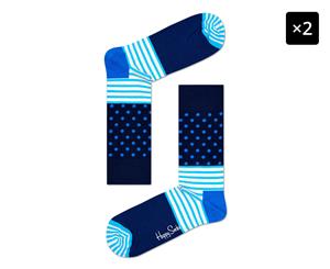 2 x Happy Socks Men's Stripe & Dot Socks - Blue