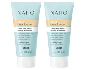 2 x Natio Acne Clear & Cover Tinted Daily Repair Oil-Free Moisturiser 50mL - Light