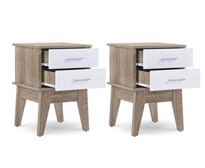 2X Bedside Table Cabinet Nightstand Scandinavian - Oak