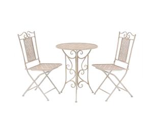 3 Piece Bistro Set Steel White Outdoor Balcony Bistro Table and Chair