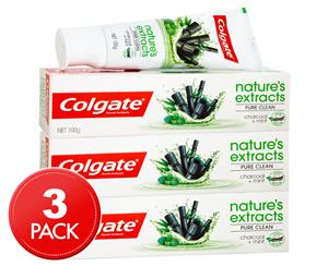 3 x Colgate Toothpaste Natures Extract Pure Clean Charcoal & Mint 100g