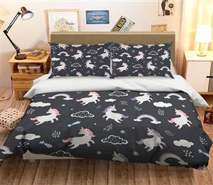 3D Rainbow Unicorn 067 Bed Pillowcases Quilt